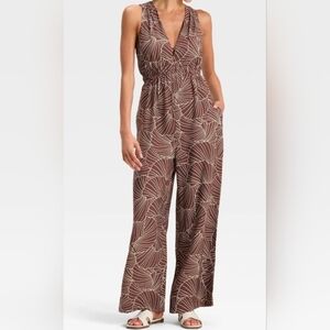 NWT a new day Brown and White Sleeveless Wide Leg Jumpsuit XL